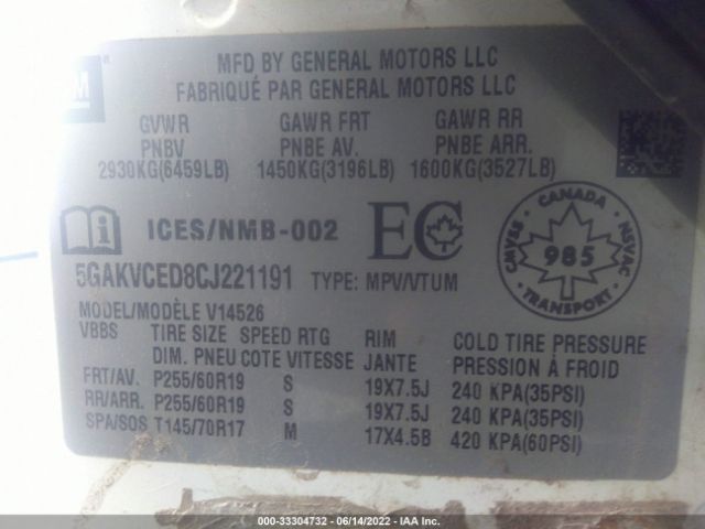 Photo 8 VIN: 5GAKVCED8CJ221191 - BUICK ENCLAVE 