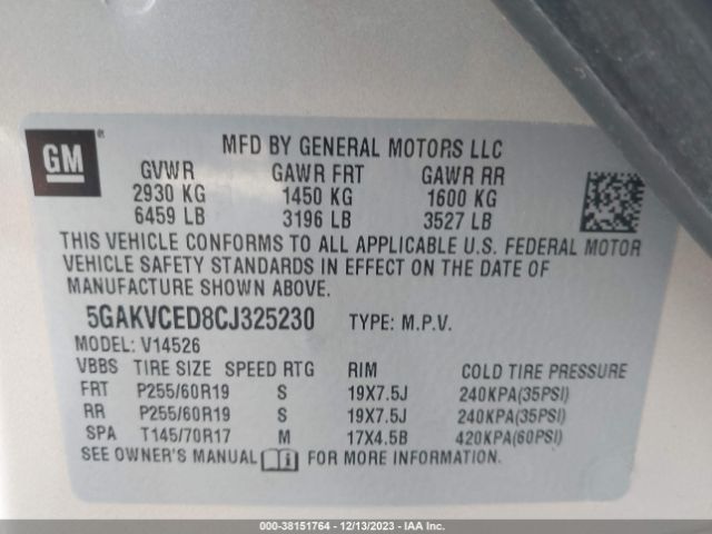 Photo 8 VIN: 5GAKVCED8CJ325230 - BUICK ENCLAVE 