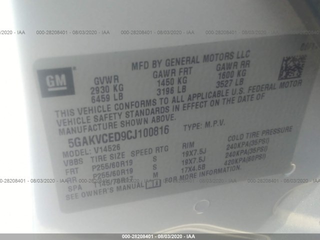 Photo 8 VIN: 5GAKVCED9CJ100816 - BUICK ENCLAVE 