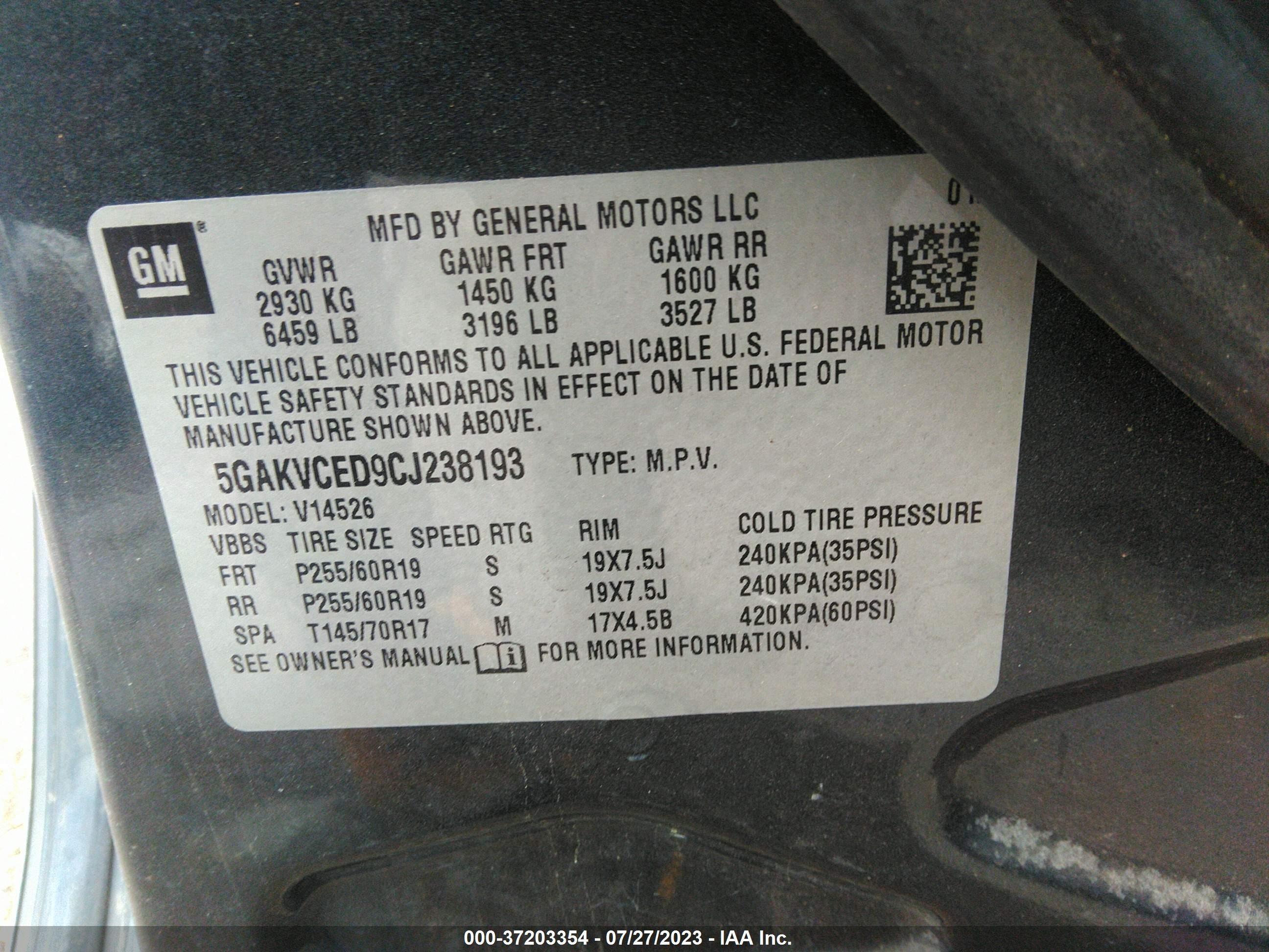 Photo 8 VIN: 5GAKVCED9CJ238193 - BUICK ENCLAVE 