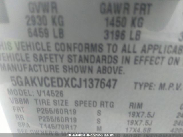 Photo 8 VIN: 5GAKVCEDXCJ137647 - BUICK ENCLAVE 