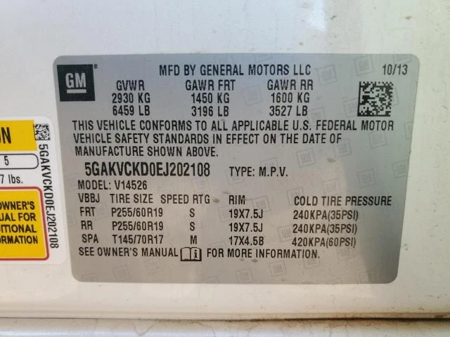 Photo 12 VIN: 5GAKVCKD0EJ202108 - BUICK ENCLAVE 