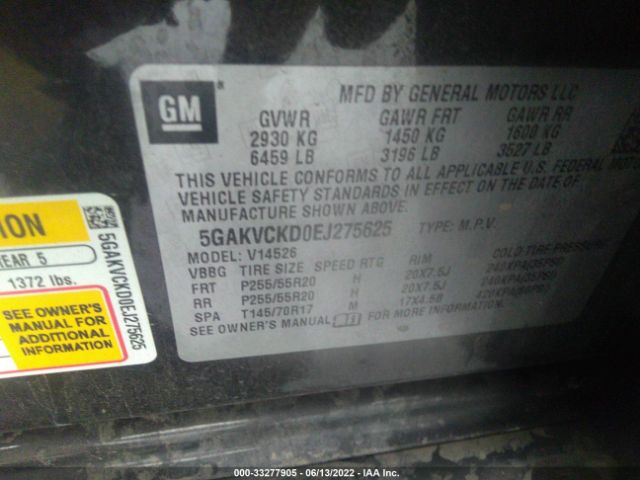 Photo 8 VIN: 5GAKVCKD0EJ275625 - BUICK ENCLAVE 