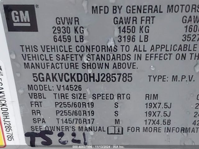 Photo 8 VIN: 5GAKVCKD0HJ285785 - BUICK ENCLAVE 