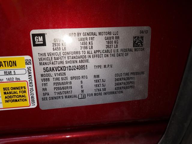 Photo 9 VIN: 5GAKVCKD1DJ240851 - BUICK ENCLAVE 