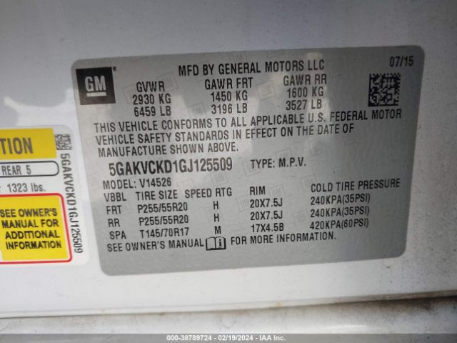 Photo 8 VIN: 5GAKVCKD1GJ125509 - BUICK ENCLAVE 