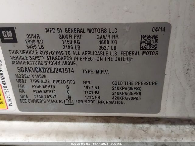 Photo 8 VIN: 5GAKVCKD2EJ347974 - BUICK ENCLAVE 