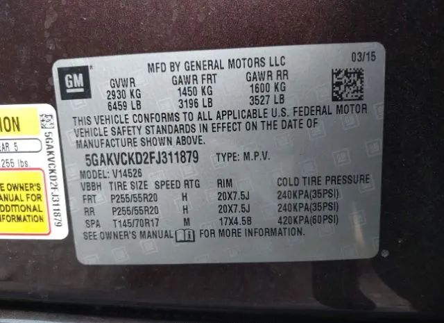 Photo 8 VIN: 5GAKVCKD2FJ311879 - BUICK ENCLAVE 