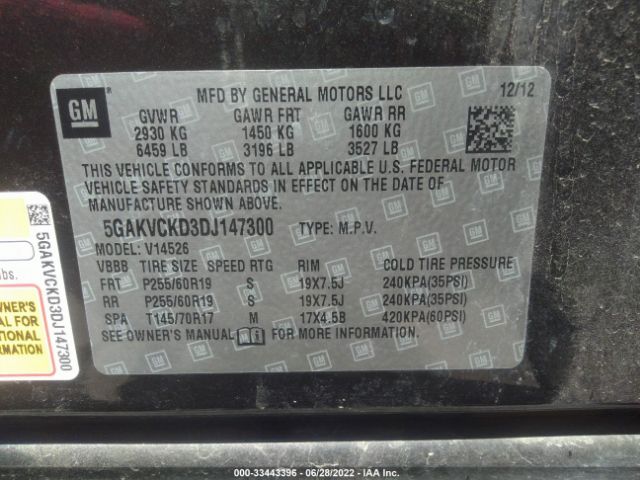 Photo 8 VIN: 5GAKVCKD3DJ147300 - BUICK ENCLAVE 