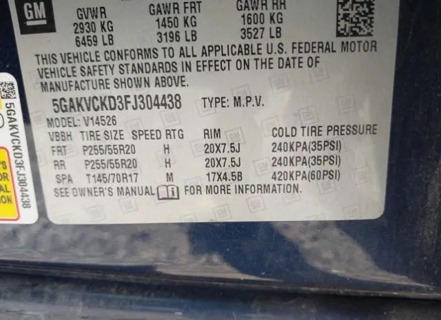 Photo 8 VIN: 5GAKVCKD3FJ304438 - BUICK ENCLAVE 