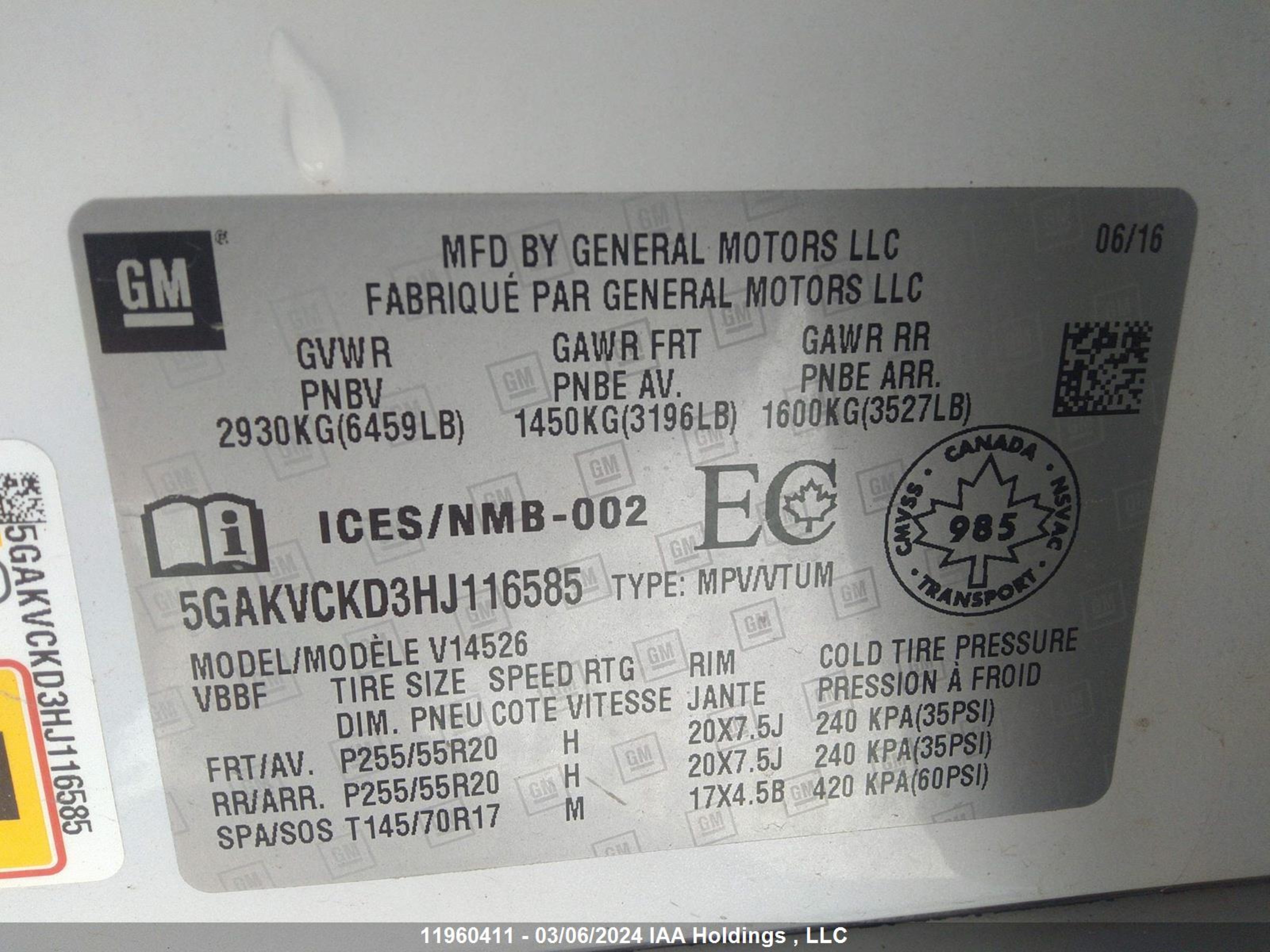 Photo 8 VIN: 5GAKVCKD3HJ116585 - BUICK ENCLAVE 