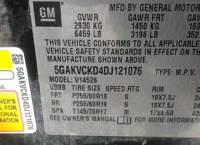 Photo 8 VIN: 5GAKVCKD4DJ121076 - BUICK ENCLAVE 