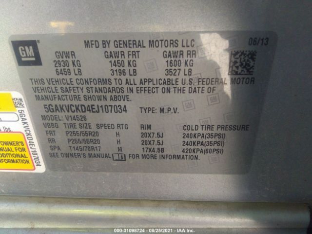 Photo 8 VIN: 5GAKVCKD4EJ107034 - BUICK ENCLAVE 