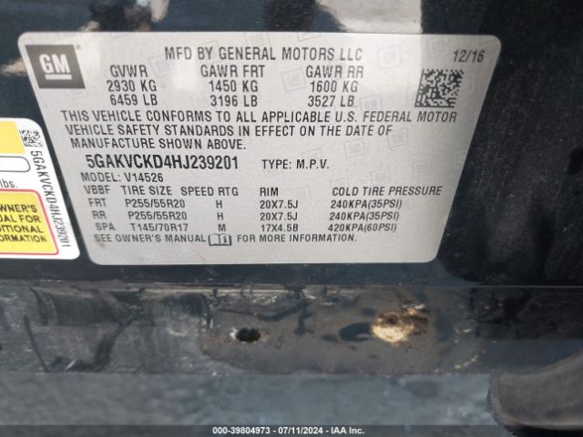 Photo 8 VIN: 5GAKVCKD4HJ239201 - BUICK ENCLAVE 