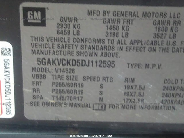 Photo 8 VIN: 5GAKVCKD5DJ112595 - BUICK ENCLAVE 