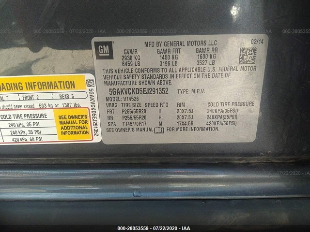 Photo 8 VIN: 5GAKVCKD5EJ291352 - BUICK ENCLAVE 