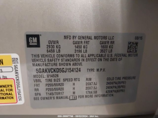 Photo 8 VIN: 5GAKVCKD5GJ154124 - BUICK ENCLAVE 