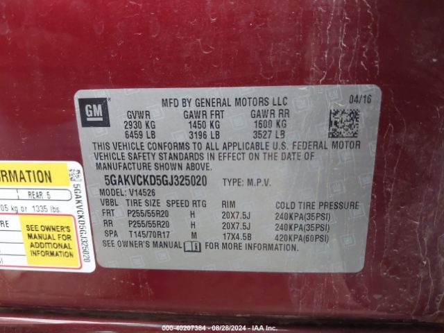 Photo 8 VIN: 5GAKVCKD5GJ325020 - BUICK ENCLAVE 