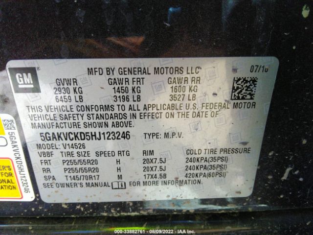 Photo 8 VIN: 5GAKVCKD5HJ123246 - BUICK ENCLAVE 