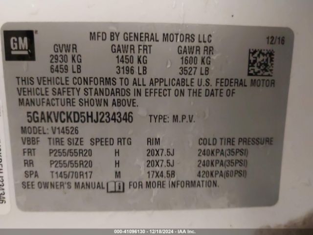 Photo 8 VIN: 5GAKVCKD5HJ234346 - BUICK ENCLAVE 