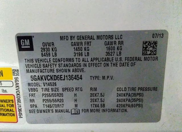 Photo 8 VIN: 5GAKVCKD6EJ136454 - BUICK ENCLAVE 