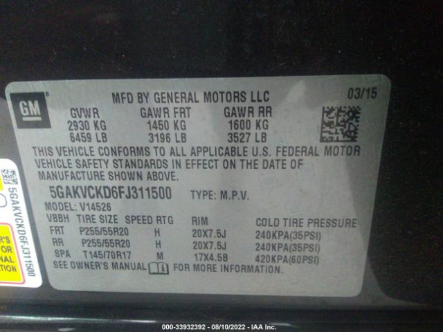 Photo 8 VIN: 5GAKVCKD6FJ311500 - BUICK ENCLAVE 