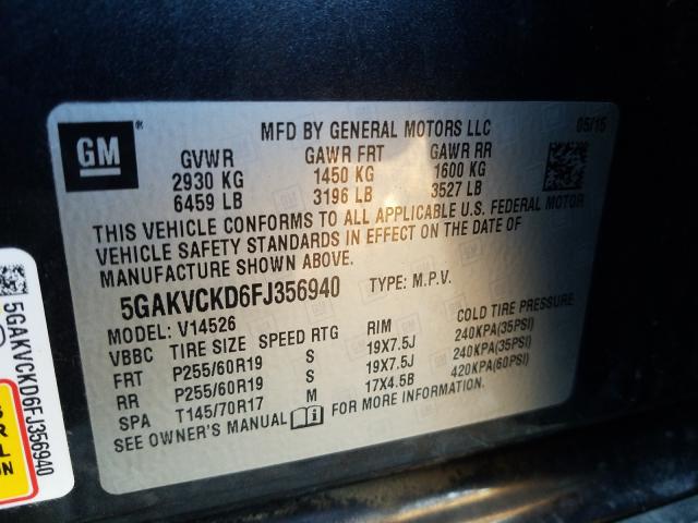 Photo 9 VIN: 5GAKVCKD6FJ356940 - BUICK ENCLAVE 