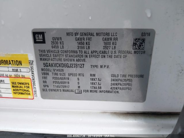 Photo 8 VIN: 5GAKVCKD6GJ278127 - BUICK ENCLAVE 