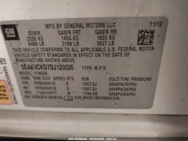 Photo 8 VIN: 5GAKVCKD7DJ129026 - BUICK ENCLAVE 