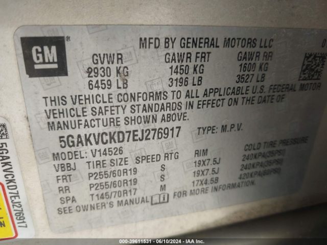 Photo 8 VIN: 5GAKVCKD7EJ276917 - BUICK ENCLAVE 