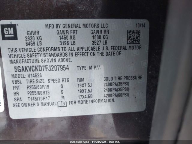 Photo 8 VIN: 5GAKVCKD7FJ207954 - BUICK ENCLAVE 