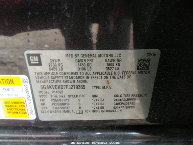 Photo 8 VIN: 5GAKVCKD7FJ279365 - BUICK ENCLAVE 