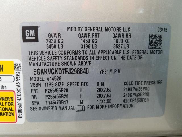 Photo 9 VIN: 5GAKVCKD7FJ298840 - BUICK ENCLAVE 