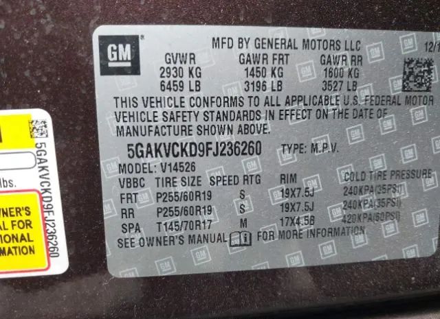 Photo 8 VIN: 5GAKVCKD9FJ236260 - BUICK ENCLAVE 