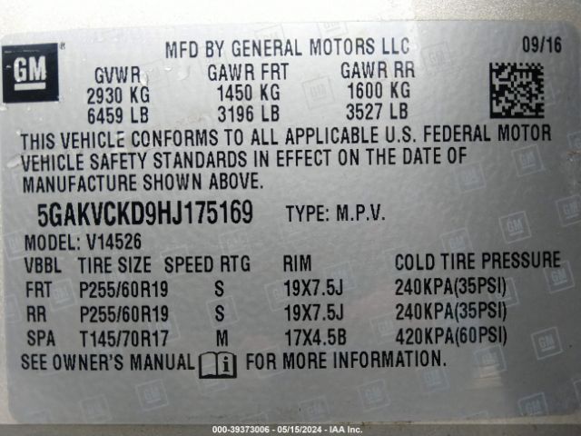 Photo 8 VIN: 5GAKVCKD9HJ175169 - BUICK ENCLAVE 