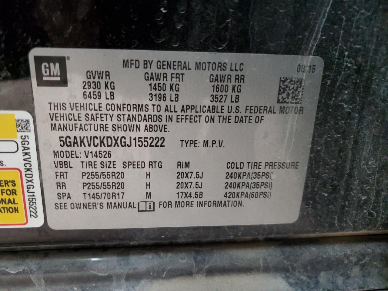 Photo 12 VIN: 5GAKVCKDXGJ155222 - BUICK ENCLAVE 