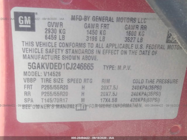 Photo 8 VIN: 5GAKVDED1CJ246665 - BUICK ENCLAVE 