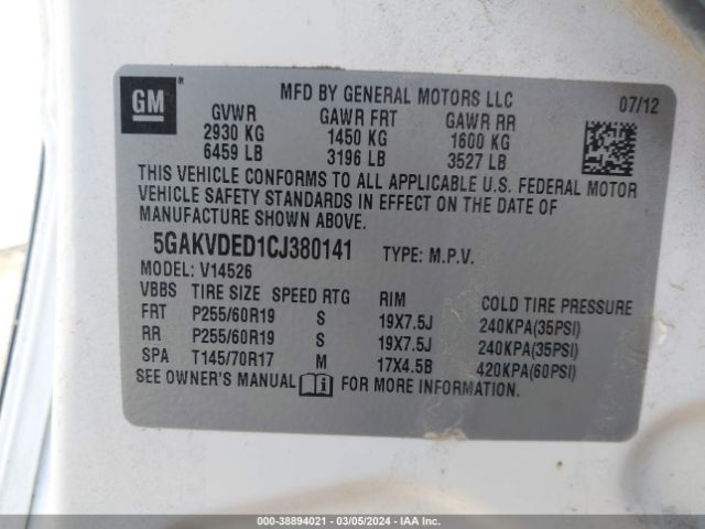 Photo 8 VIN: 5GAKVDED1CJ380141 - BUICK ENCLAVE 