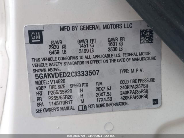 Photo 8 VIN: 5GAKVDED2CJ333507 - BUICK ENCLAVE 