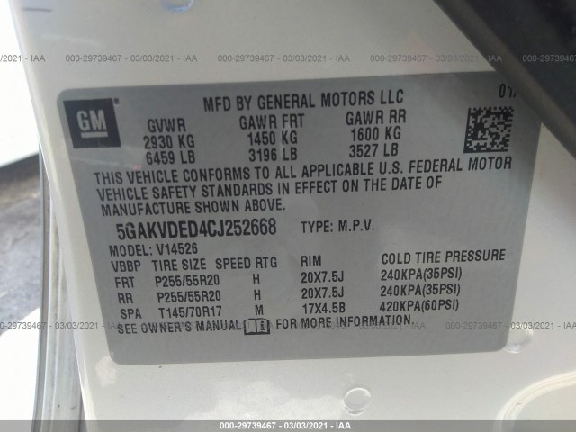 Photo 8 VIN: 5GAKVDED4CJ252668 - BUICK ENCLAVE 