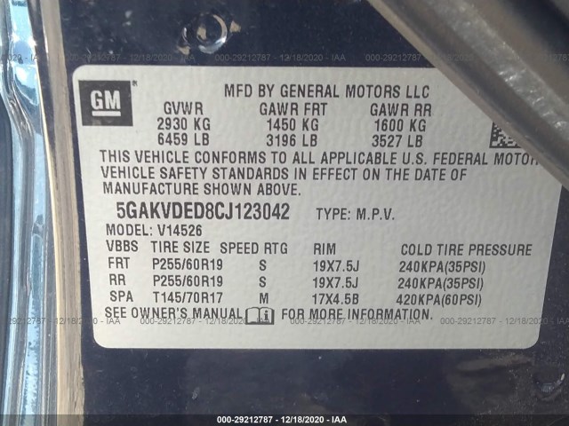 Photo 8 VIN: 5GAKVDED8CJ123042 - BUICK ENCLAVE 