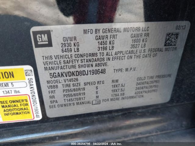 Photo 8 VIN: 5GAKVDKD8DJ190648 - BUICK ENCLAVE 