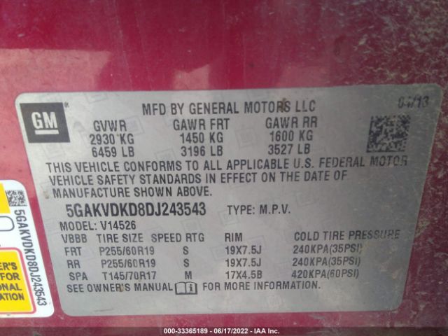 Photo 8 VIN: 5GAKVDKD8DJ243543 - BUICK ENCLAVE 