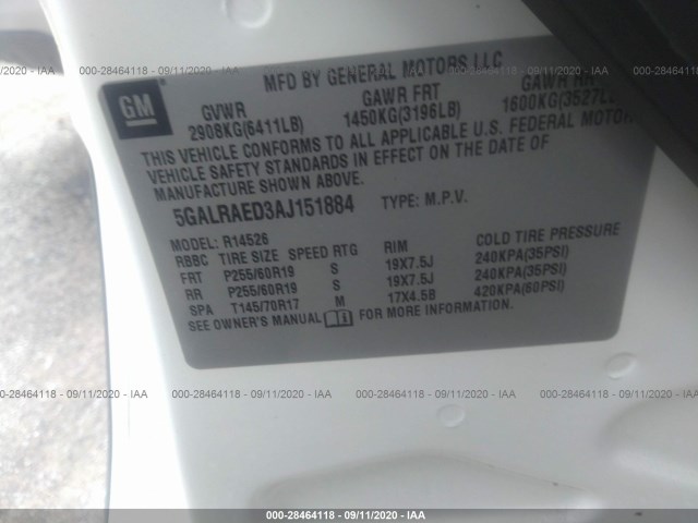 Photo 8 VIN: 5GALRAED3AJ151884 - BUICK ENCLAVE 