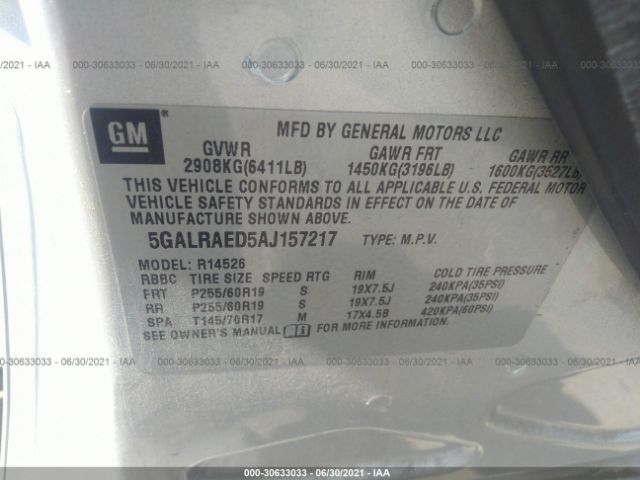 Photo 8 VIN: 5GALRAED5AJ157217 - BUICK ENCLAVE 