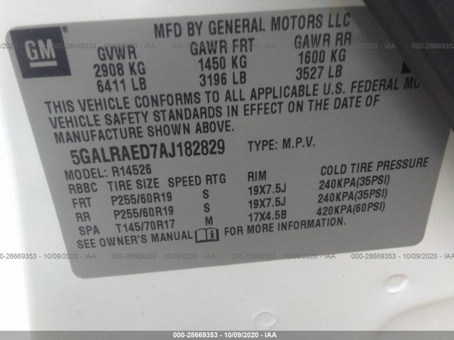 Photo 8 VIN: 5GALRAED7AJ182829 - BUICK ENCLAVE 