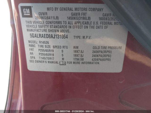 Photo 8 VIN: 5GALRAED8AJ131064 - BUICK ENCLAVE 