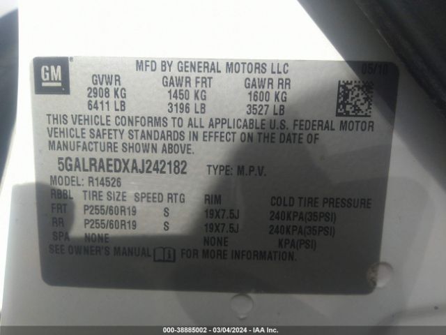 Photo 8 VIN: 5GALRAEDXAJ242182 - BUICK ENCLAVE 