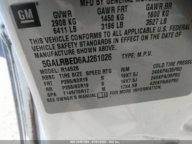 Photo 8 VIN: 5GALRBED6AJ261026 - BUICK ENCLAVE 