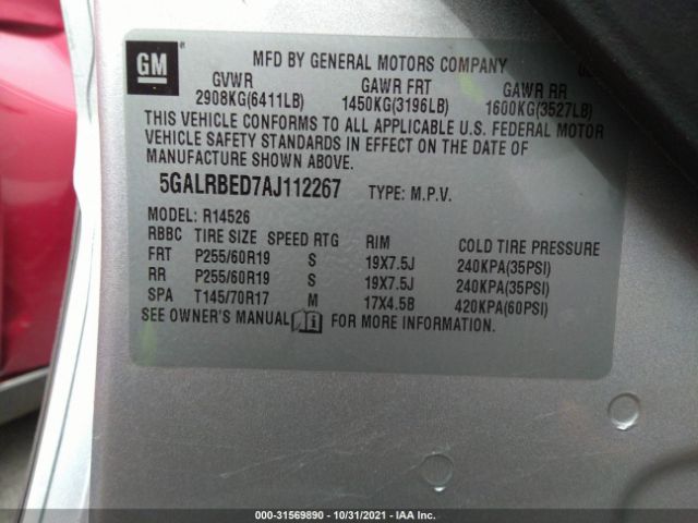 Photo 8 VIN: 5GALRBED7AJ112267 - BUICK ENCLAVE 